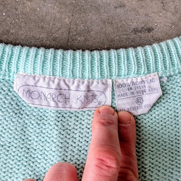 Vintage Monarch Knits Pastel Mint V-Neck Cable Knit Sweater Vest size 42 - Picture 5 of 7